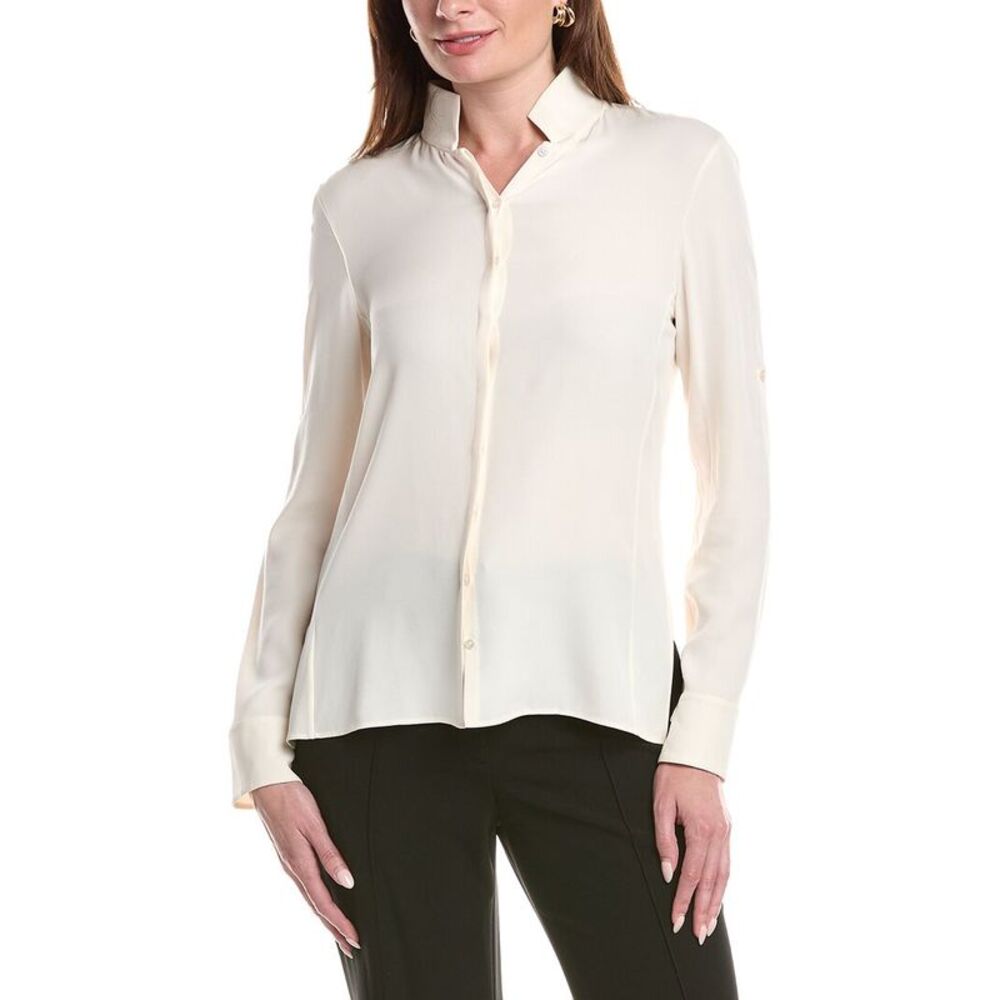 Akris Womens  Long Sleeve Silk Top, White